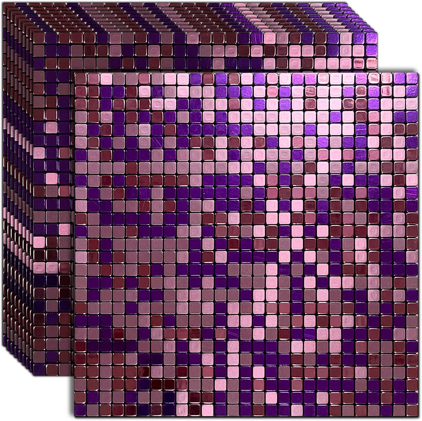 Weimeisc 10 Sheets Peel and Stick Backsplash Tile for Kitchen, Self-Adhesive Mosaic Tile, Stick on Bathroom Vanities, Fireplace Decor, Laundry Table, Red and Purple Mixed, Metal Aluminum