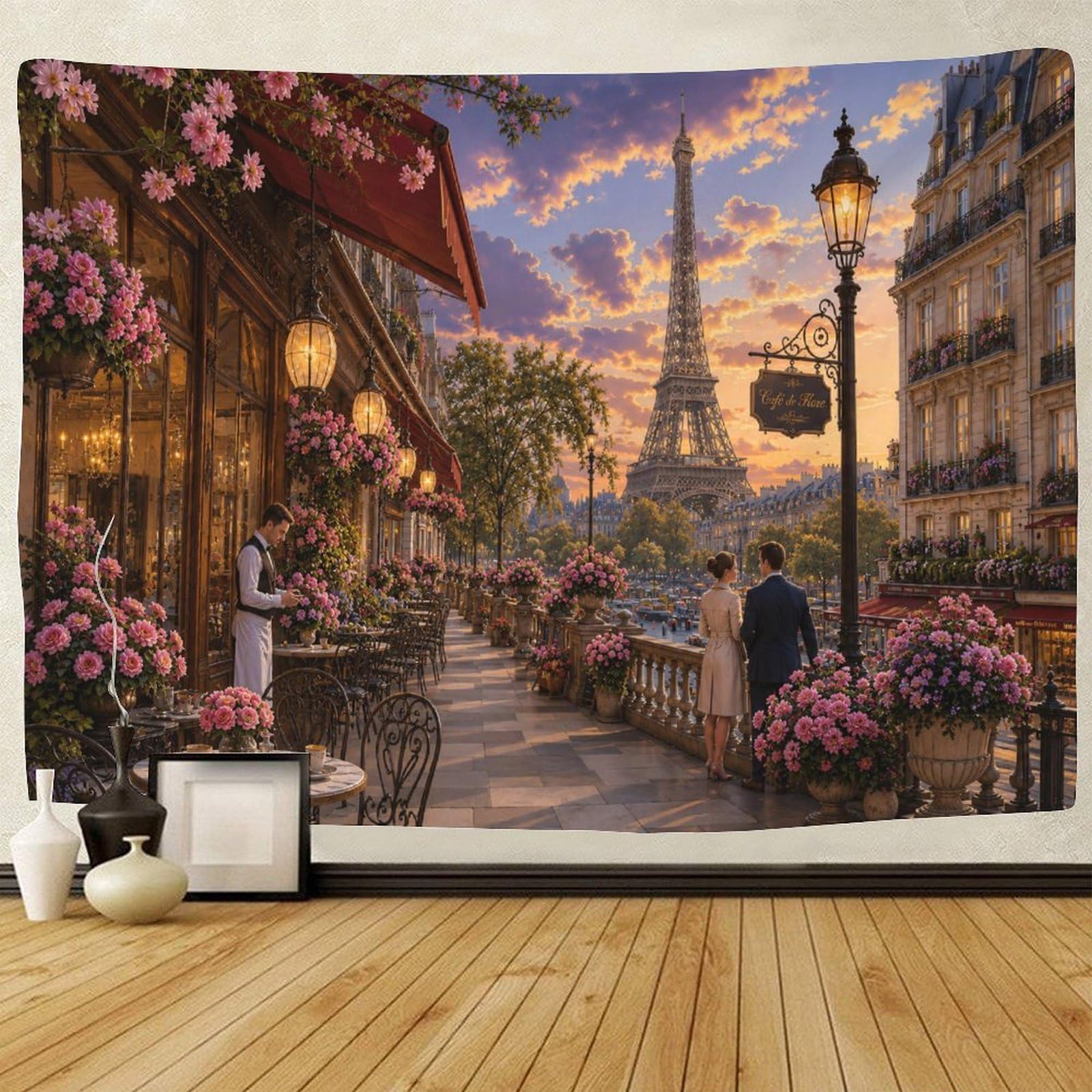 Paris Eiffel Tower Streetscape Tapestry for Bedroom Wall Art Decor 3D Print Tapestries Poster Home Decoration Living Room College Dorm 70cmx100cm
