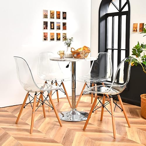 Miniatura 2 de Giantex Juego de 4 sillas de comedor, sillas de comedor de acrílico transparente con patas de madera de haya, carga máxima de 330 libras, sillas de