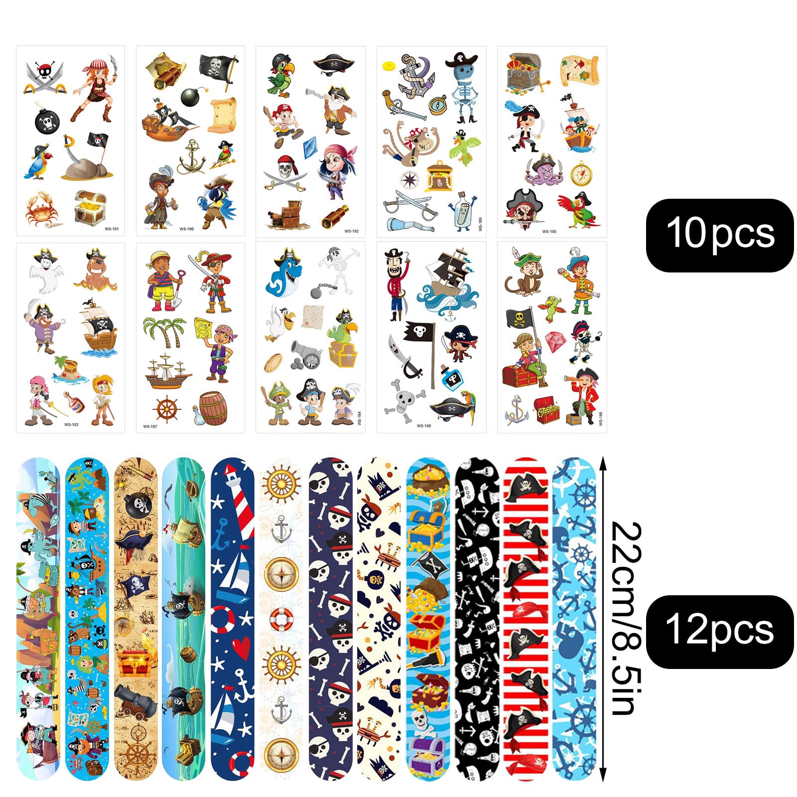 Lot de 22 accessoires de pirate - Bracelets de tatouage pour anniversaire enfant