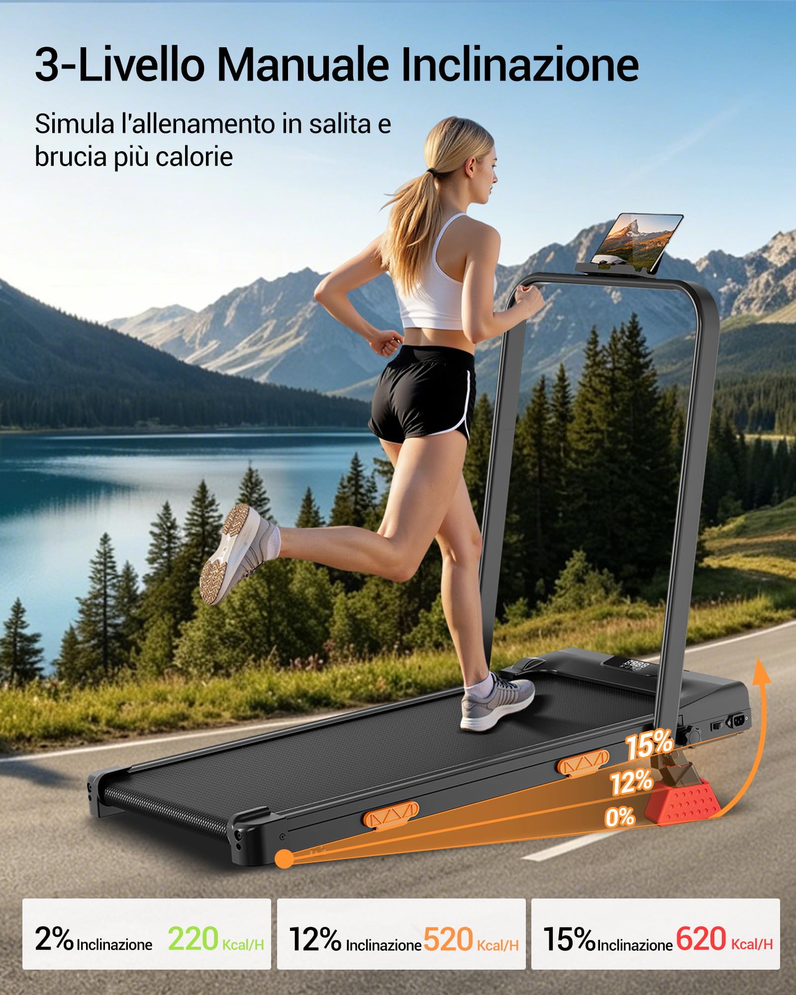 LONTEK Tapis Roulant Salvaspazio Pieghevole 10KM/H, Triplo Ammortizzamento | 16% Tapis Roulant Pieghevole Salvaspazio, 3.0HP Tapirulan Elettrico Offerte Pieghevole, Treadmill Walking Pad, Portata 136 KG