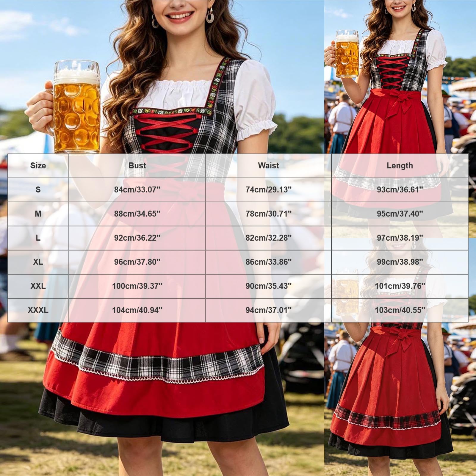 Generisch Dirndl Trachtenkleid Damen Dirndlkleid Mit Spitze Trachtenmode Inkl. Trachtenkleid Midi Trachtenrock für Oktoberfest Volksfest Elegantes Trachten Kleid für Oktoberfest Trachtenmode