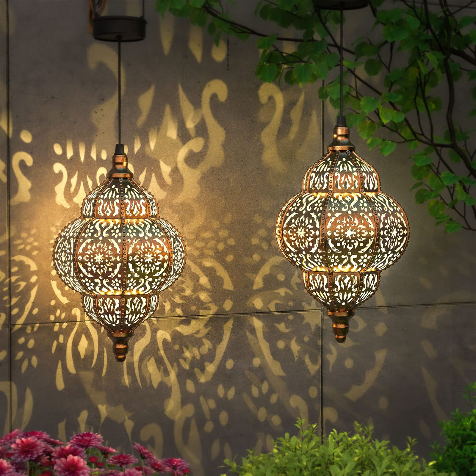 Lifeel Solarlaterne für außen, Marokkanisch Garten Laterne, Dekorative Solarlampe Hängend, Kunststoff LED Solar Laterne für Draussen Baum Patio