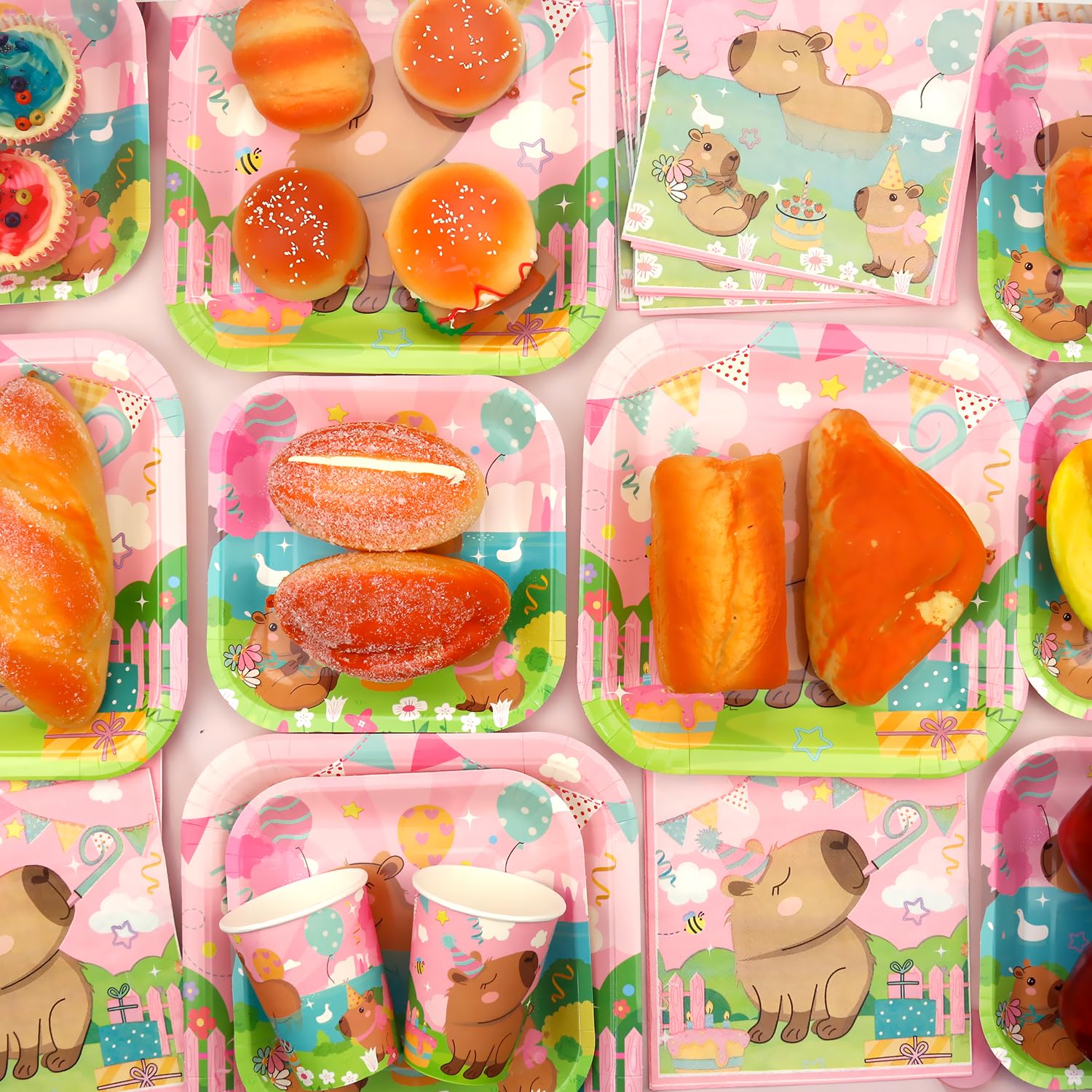 Rosa Capybara Party Decoration - Capybara Compleanno Party Stoviglie Accessori include piatti, tazze, tovaglioli, tovaglie, cannucce - per 20 persone