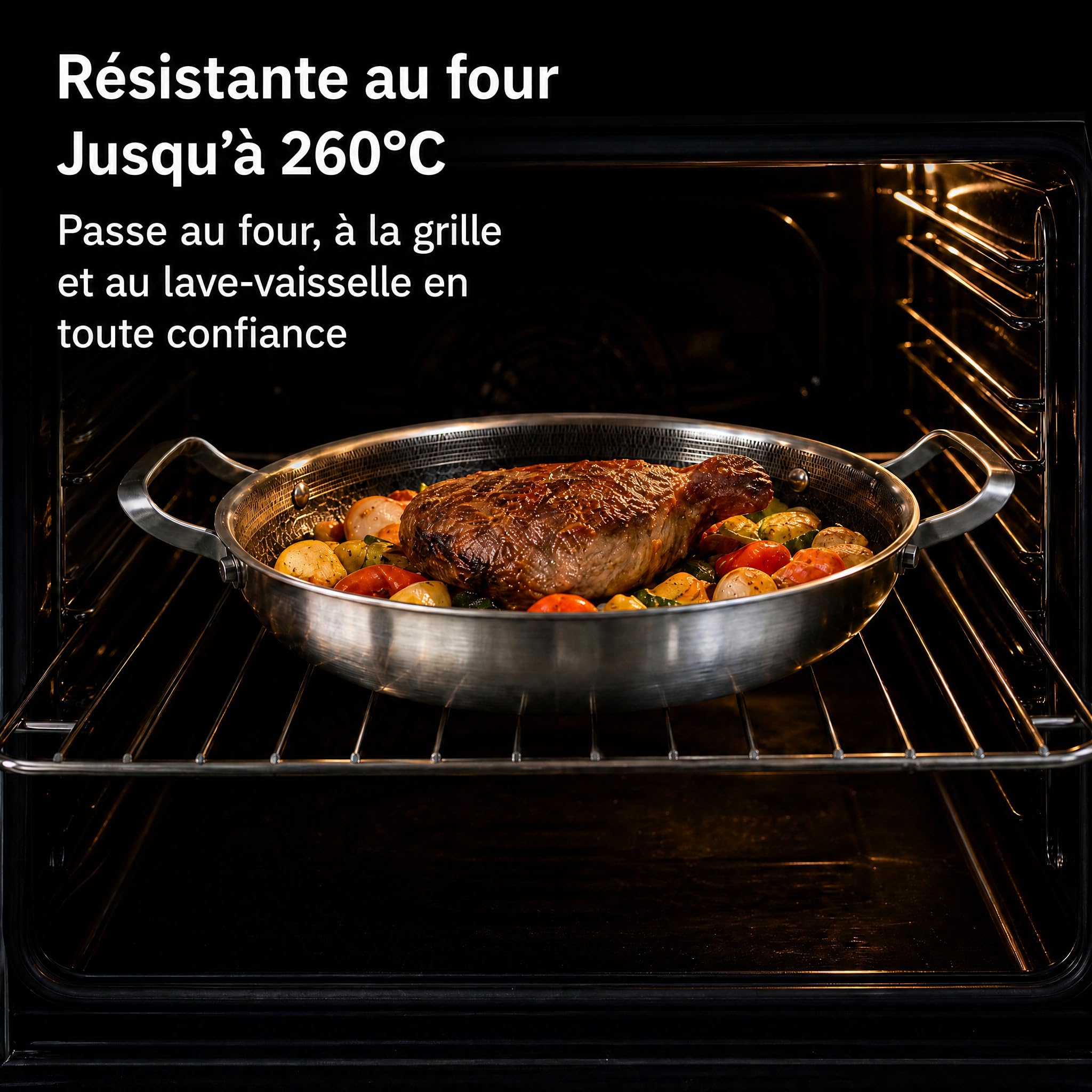 Inqibee Poêle Paella Hybride 30cm Inox, Antiadhésive Sans PFAS/PFOA | compatible induction et tous feux, Pour 3 à 5 Personnes, Nettoyage Facile,, passe au four et lave-vaisselle