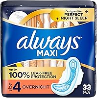 Always Maxi Overnight Pads with Wings Size 4 Unscented 33ct: Heavy Flow Leak-Free Night Protection