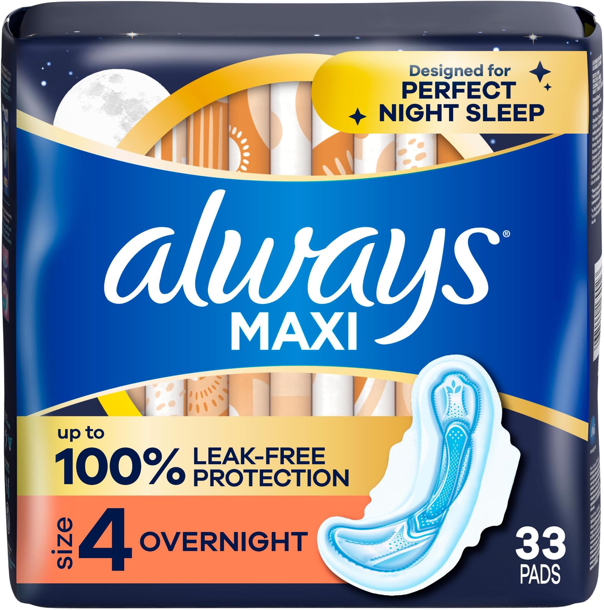 Always Maxi Pads, Overnight WithFlexi-Wings, Unscented, 33 Count by Always