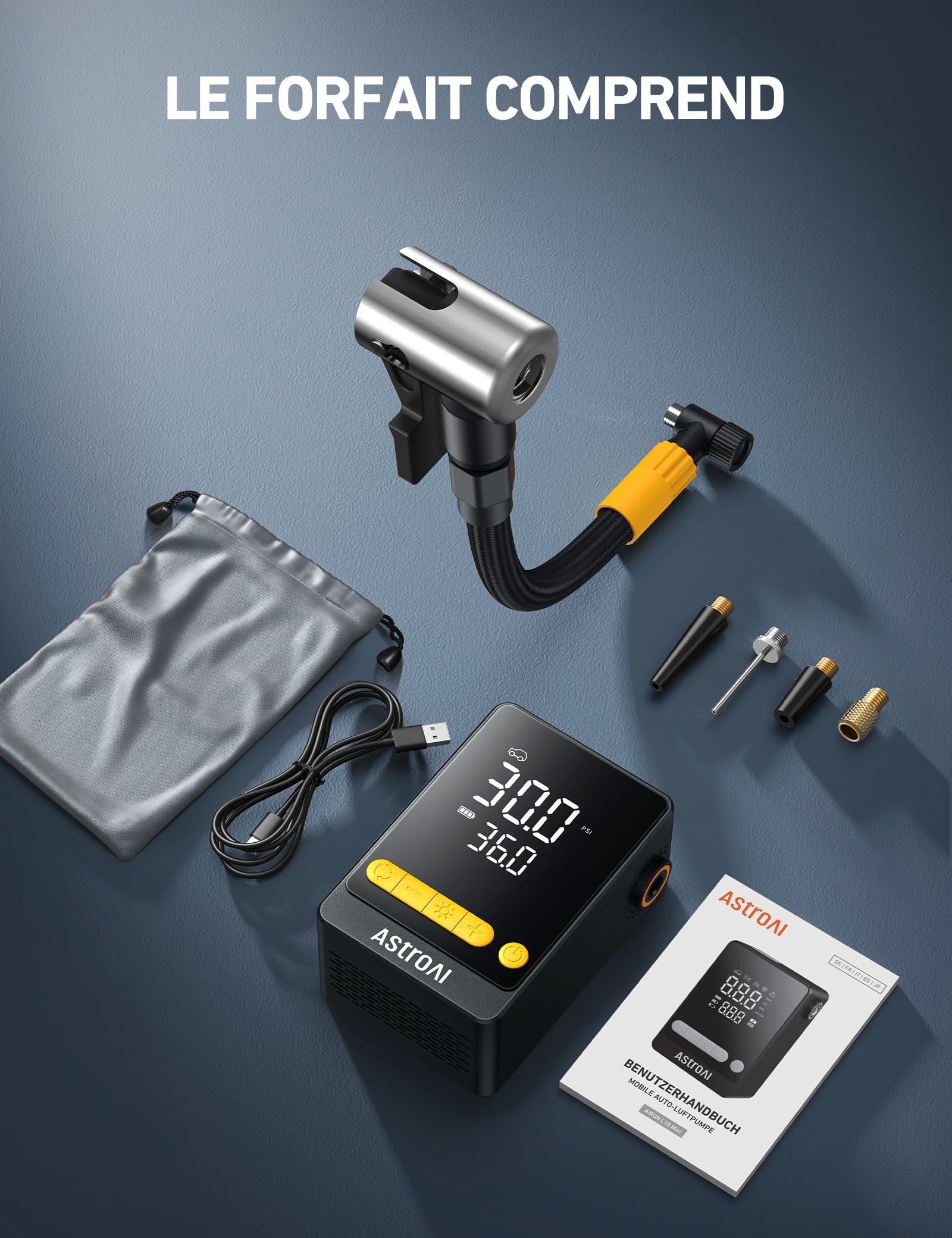 AstroAI Gonfleur Pneus Voiture sans Fil, Compresseur à Air Portatif, Mini Pompe Électrique 150PSI(10.3Bar) Gonflage 2X Plus Rapide, Compacte & Faciles Ranger Arrêt Automatique pour Voiture, Vélo, Moto