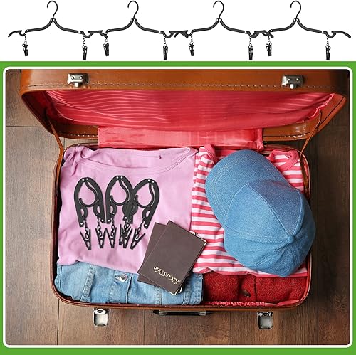 Miniatura 7 de Maitys 24 perchas plegables de viaje plegables con clips, perchero plegable portátil, estante de secado de viaje para ropa (negro)