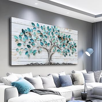 QIYILEXWART Canvas Wall Art For Living Room Wall Decor For Bedroom Office Wall Decoration Green Tree Landscape Painting Abstract Pictures Artwork Room Aesthetic Home Decor 20x40 In