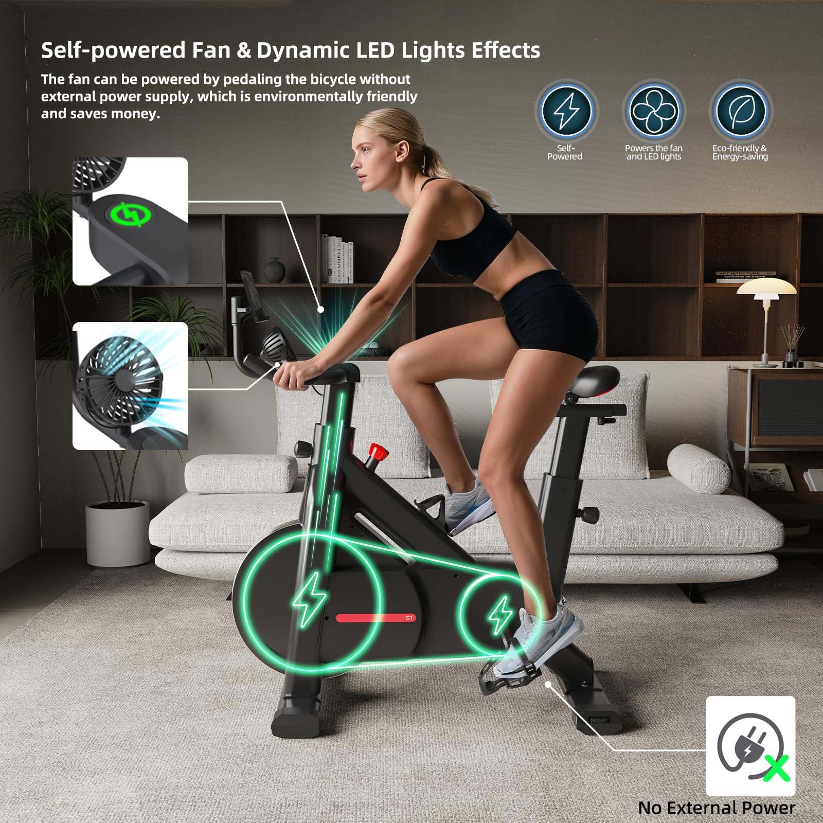 Bluearth Heimtrainer Fahrrad mit Magnetischem Widerstand, Hometrainer Fahrrad mit Smart App, Leise & Bequem Indoor Spinning Bike mit Immersivem Erlebnis und Live-Kursen, Max. 150KG