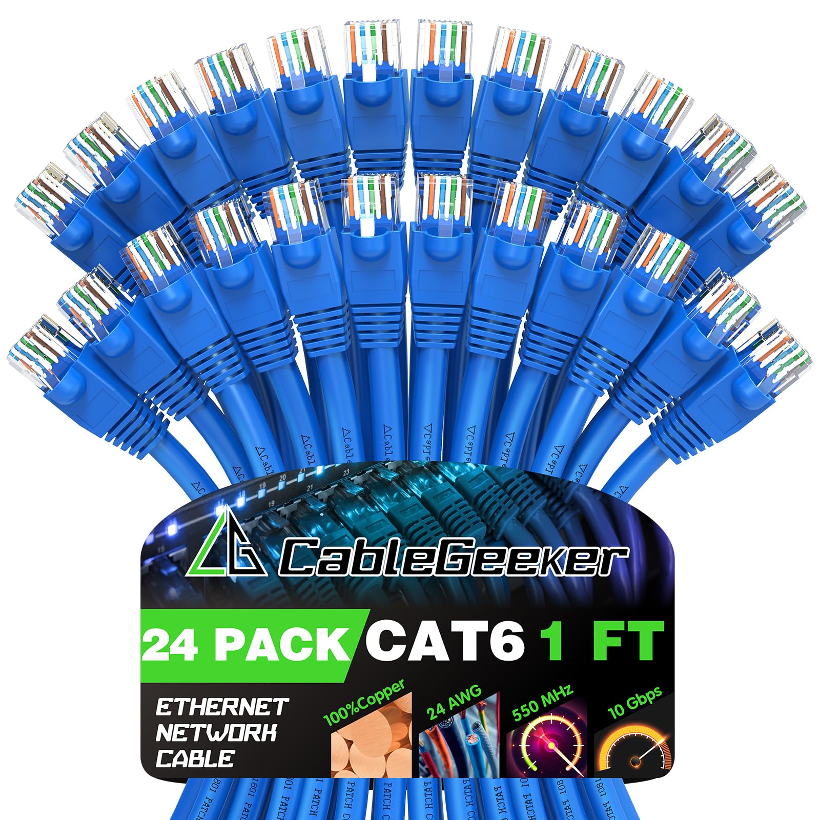 CableGeeker Cabos Cat 6 Patch de 30 cm (pacote com 24) - Cabo Ethernet Cat 6, Snagless