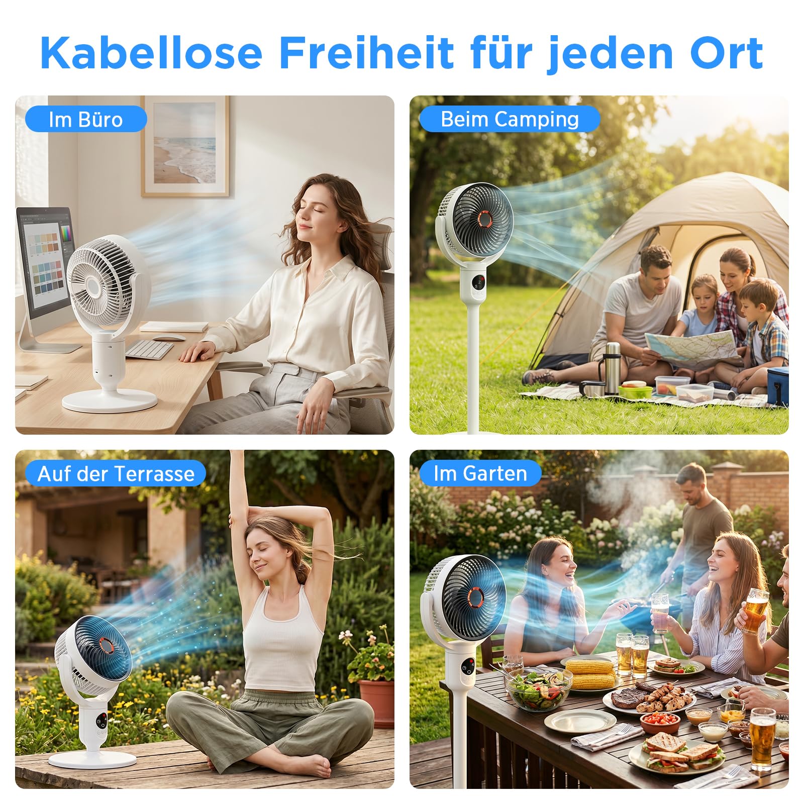 Lepwings Standventilator Leise mit Fernbedienung, 2-in-1 Akkuventilator 10400 mAh, USB-C wiederaufladbar, 90° Oszillation & 120° Neigung, Tisch- und Standventilator für Schlafzimmer, Büro & Camping