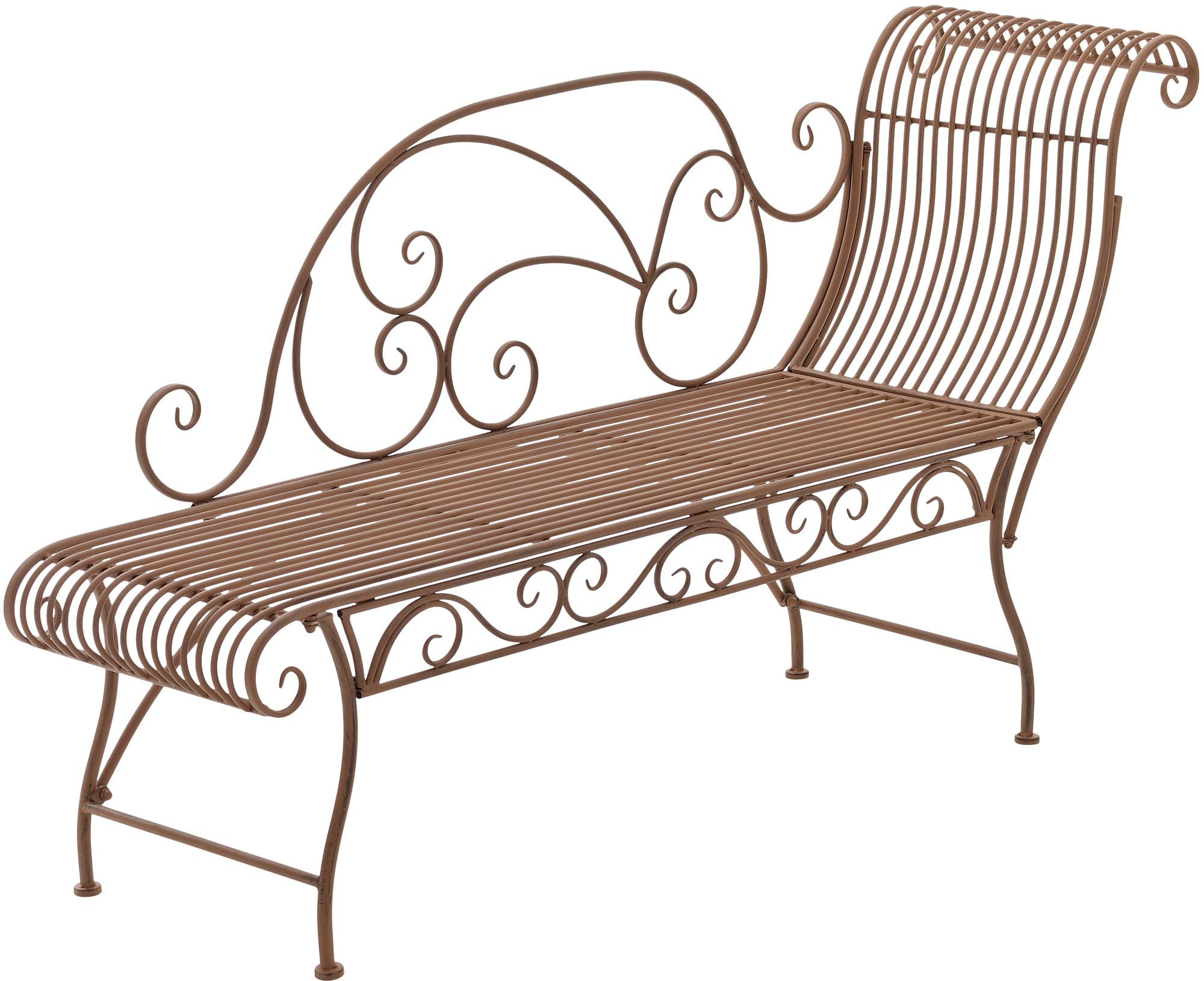CLP Gartenbank Karma, romantische Recamiere im Jugendstil mit ornamentalen Verzierungen, Chaiselongue für den Außenbereich bis 160 kg belastbar, Farbe:antik braun
