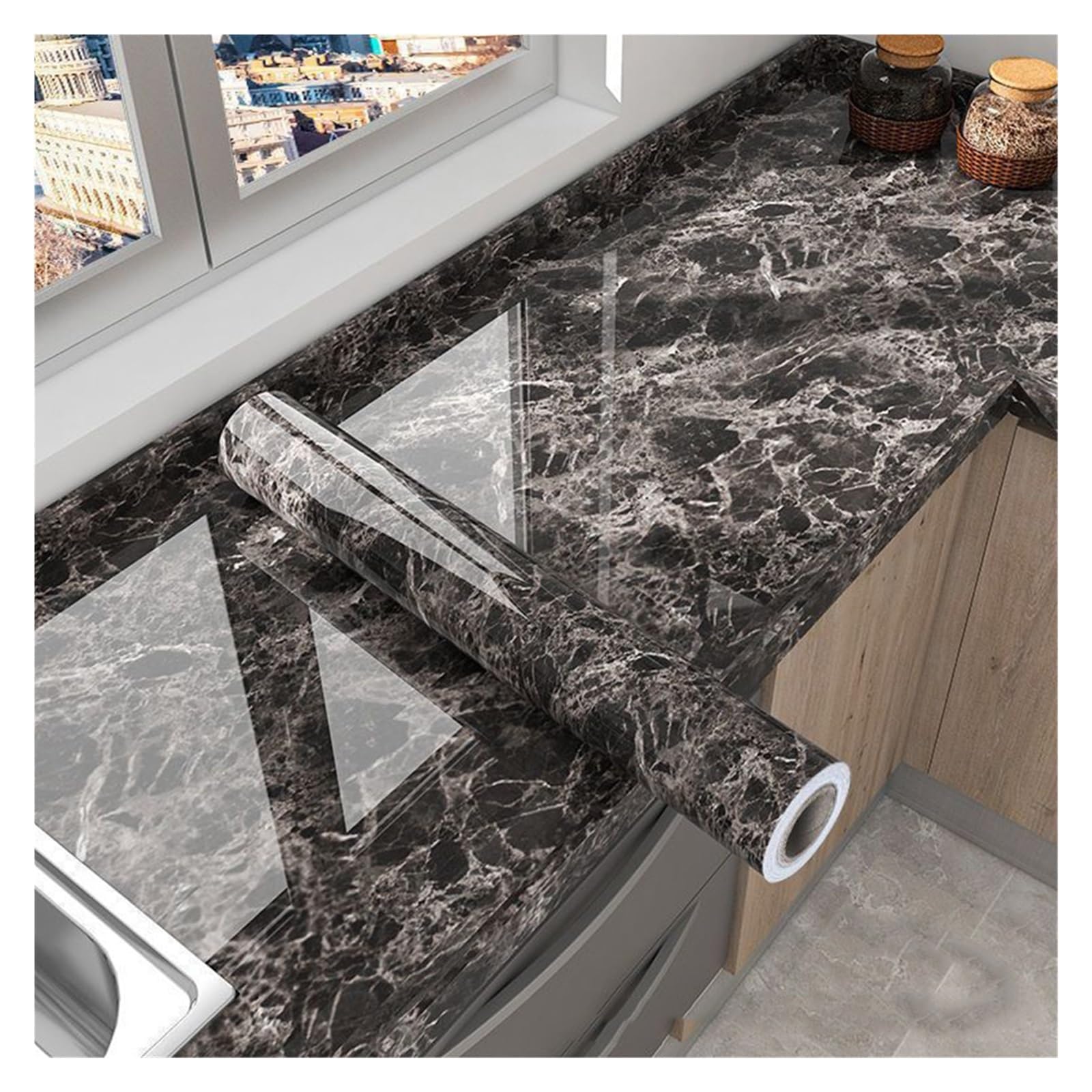 Foelanne Color6 Back Self Adhesive Wallpaper, Marble Contact Paper Self Adhesive Wallpaper Pvc Multicolor Multiple Sizes(,40Cm X 300Cm)