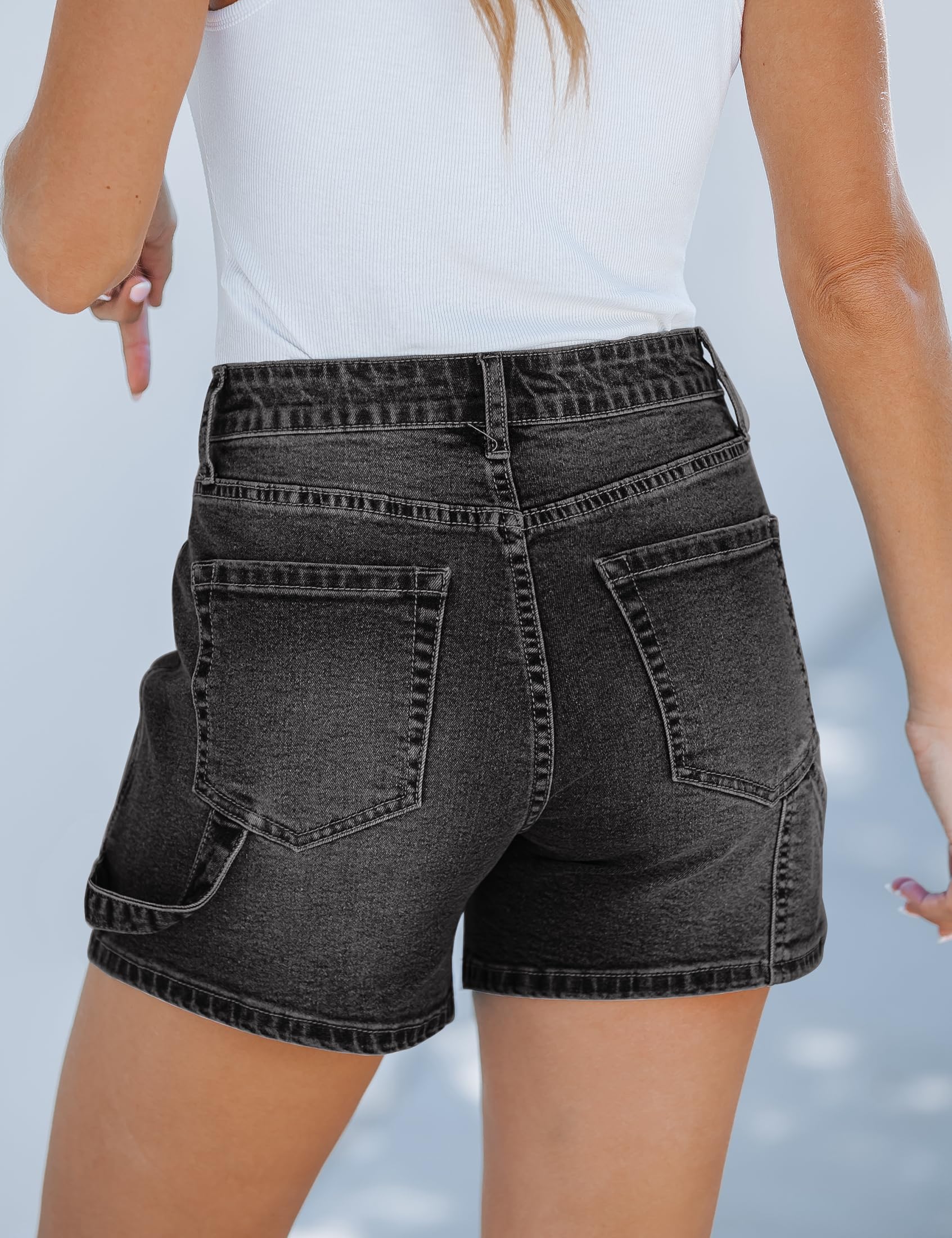 luvamia Jean Shorts for Women Trendy High Waisted Denim Shorts Carpenter Stretchy Summer Casual Mom Cut Off Jeans Shorts: X-Large Washed Black