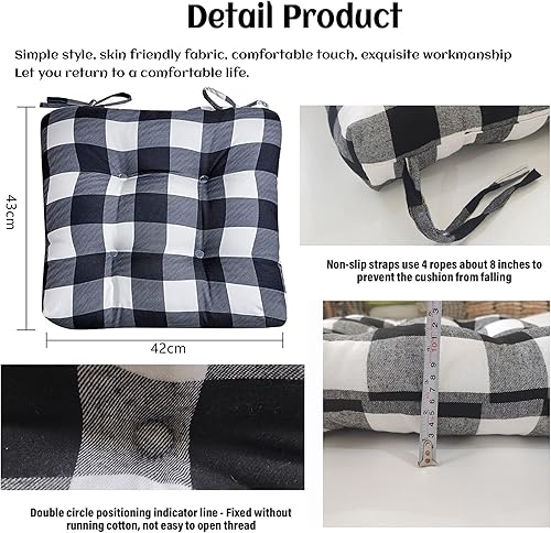 Miniatura 3 de Cojines para sillas de comedor, paquete de 4, almohada a cuadros de búfalo, juego de 4, cojines de silla de comedor para cocina, sofá, oficina,