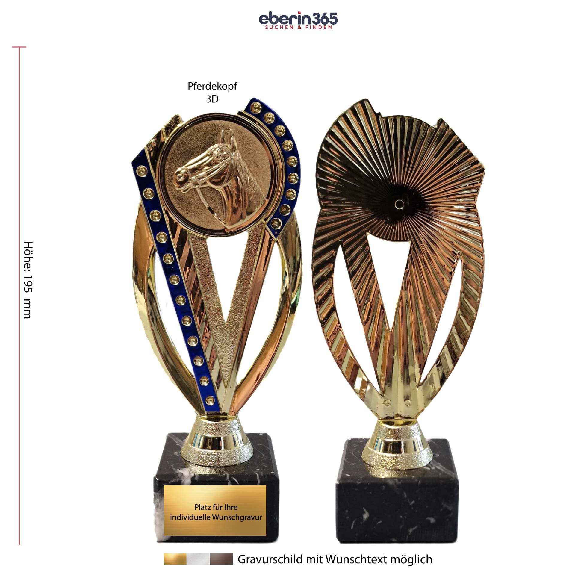 · Reitsport Pokal · REIT Pokal · Pferd · Turnierreiten · Hobby Horsing · Turnierschleife blau/Gold · Ehrenpreis · Pokal mit Wunschgravur · 2 Pferde Motive wählbar