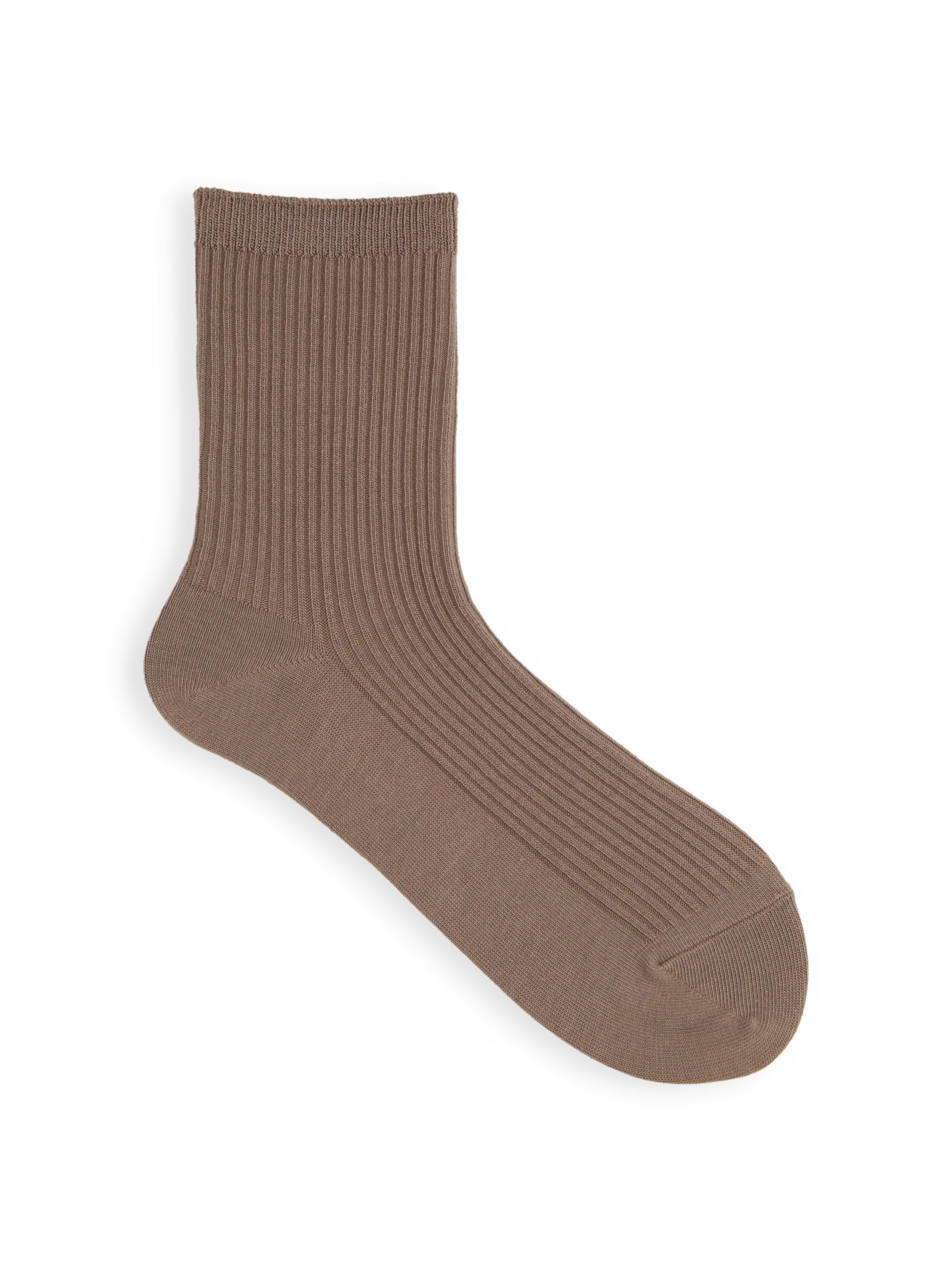 Tabio 2x2 Ribbed Calf Socks Cotton Blend Greige Made in Japan Women