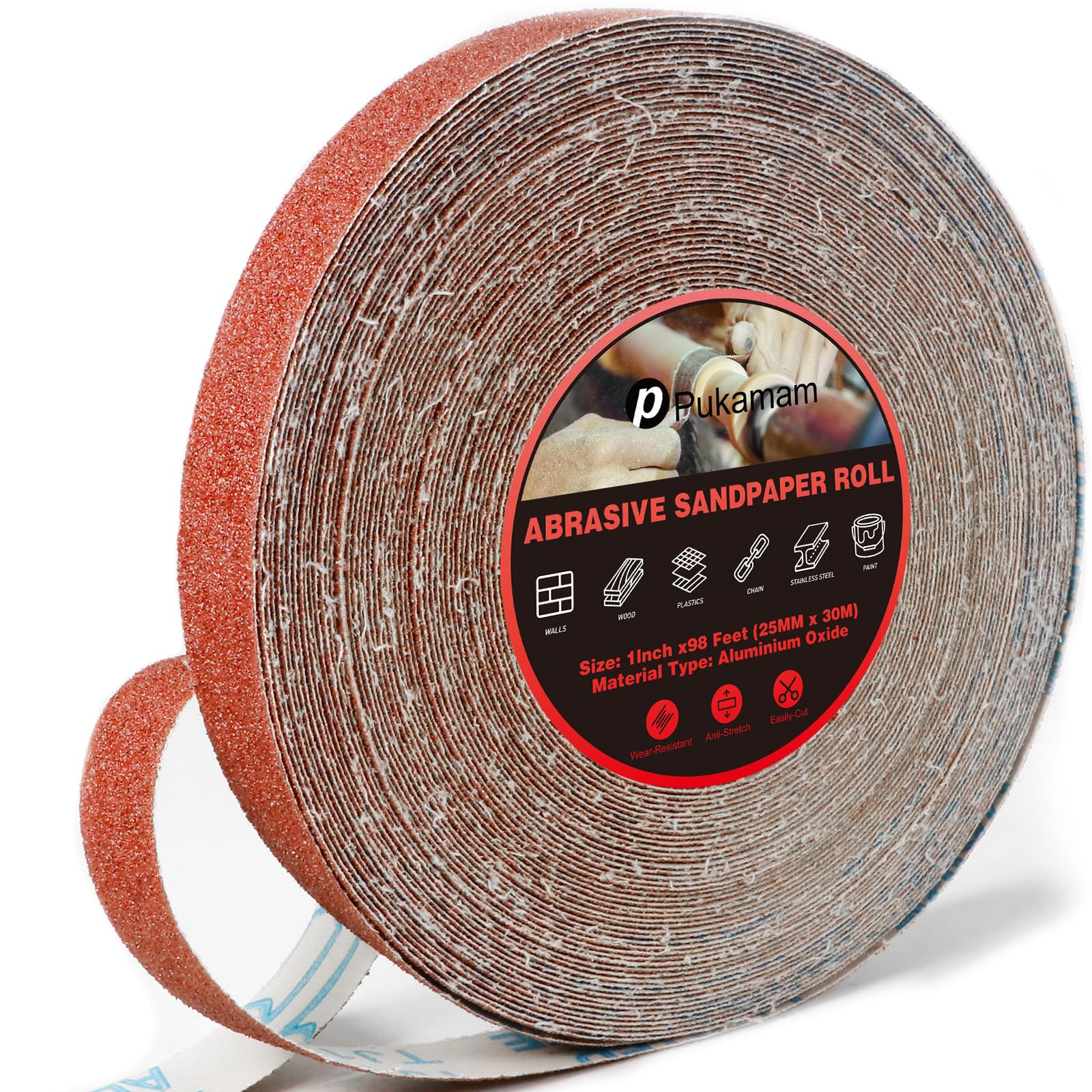Emery Cloth Roll Set, Sandpaper Roll, 30 M 40 Grits Long Red Continuous Sandpaper Roll - Wet and Dry Emory Cloths for Polishing and Surface Treatment of Wood, Metal, Furniture — image 1