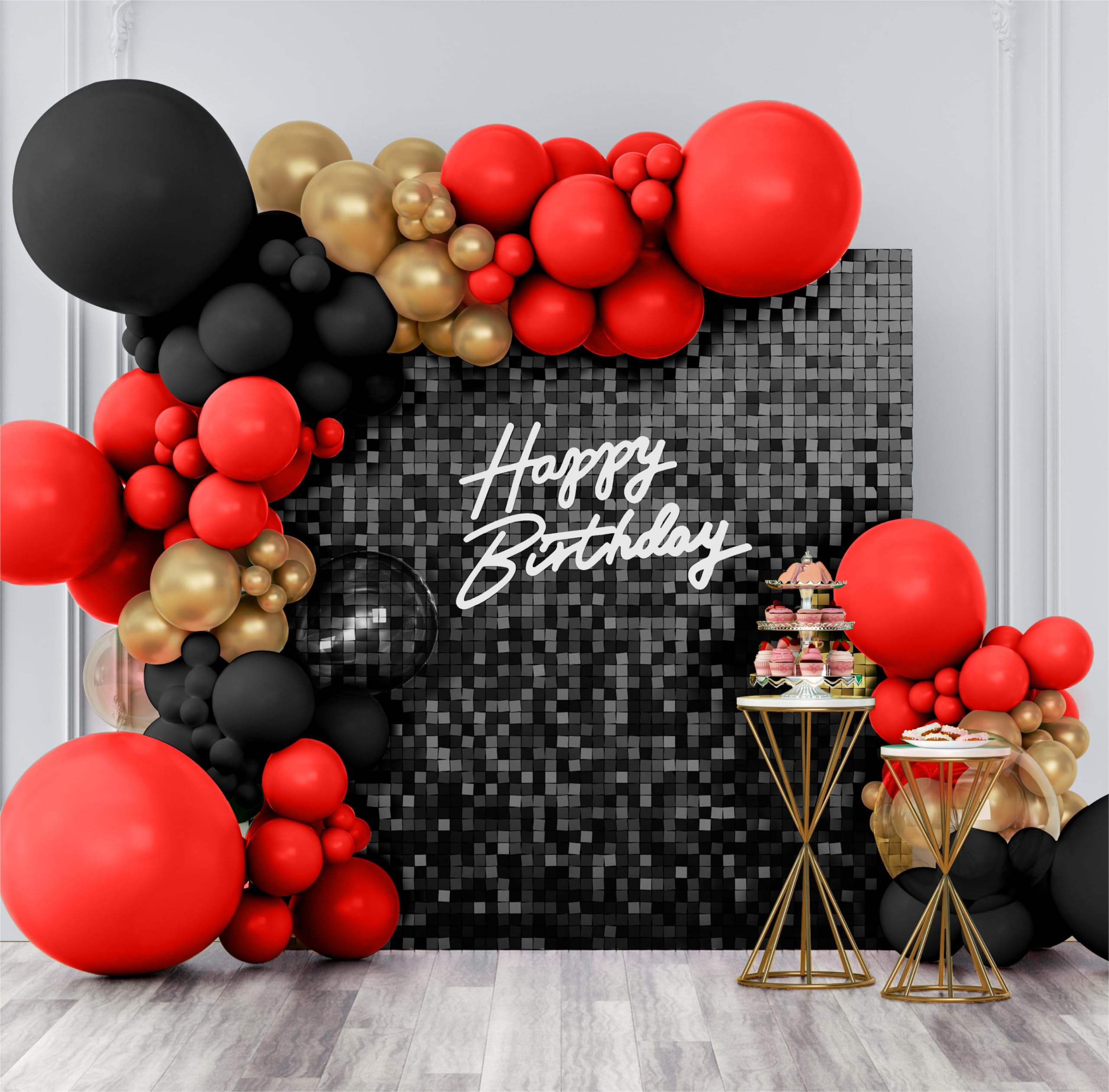 Kate Panneau Mural Scintillant Carré à Paillettes - Noir Fond Photo Brillant Décoration pour Anniversaires, Fêtes, Mariages et Festivités 30×30 cm (24 Pièces)