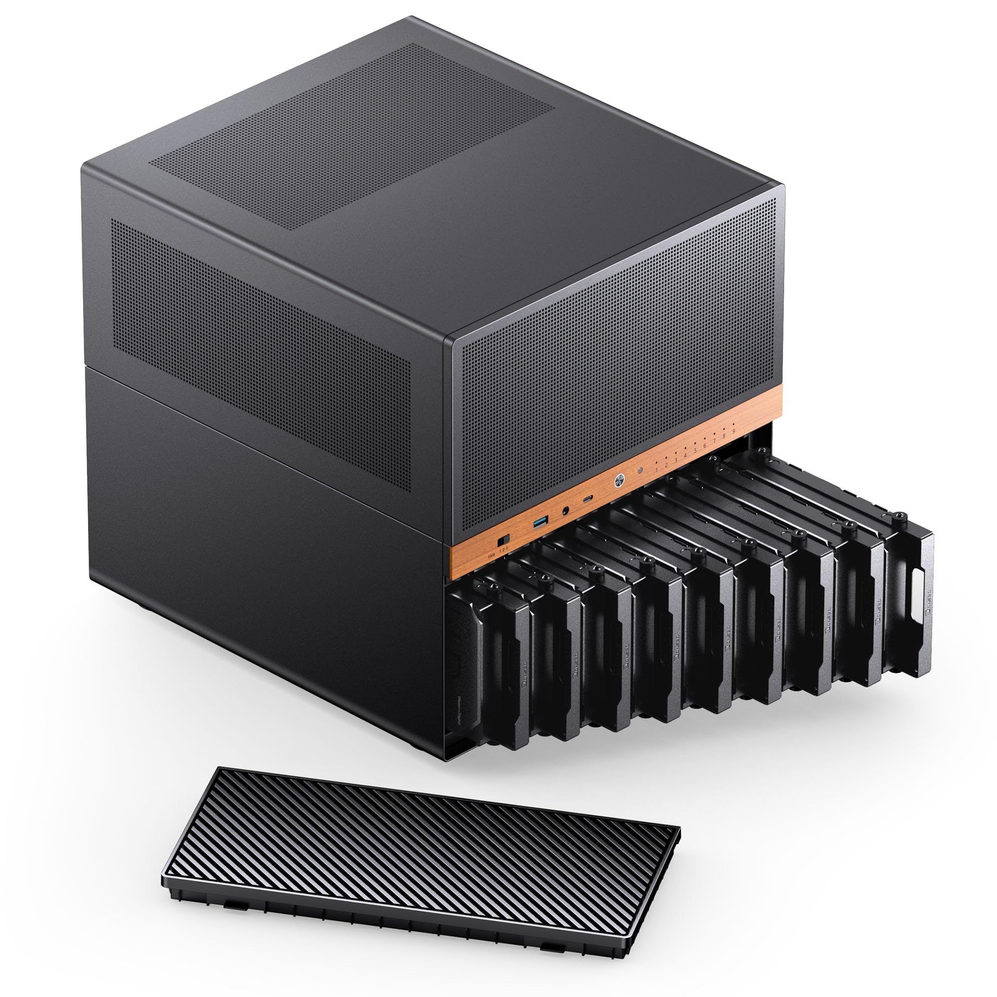 Jonsbo N6 NAS-Gehäuse, Cube-Gehäuse, mATX, Stahl/Mesh - schwarz