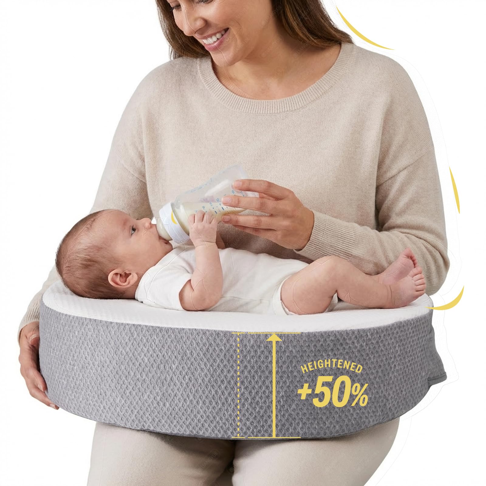 Almohada de lactancia de espuma viscoelástica, almohada de lactancia pionera de tamaño grande para comodidad ergonómica y apoyo, lactancia más fácil y saludable, apta para todos, funda