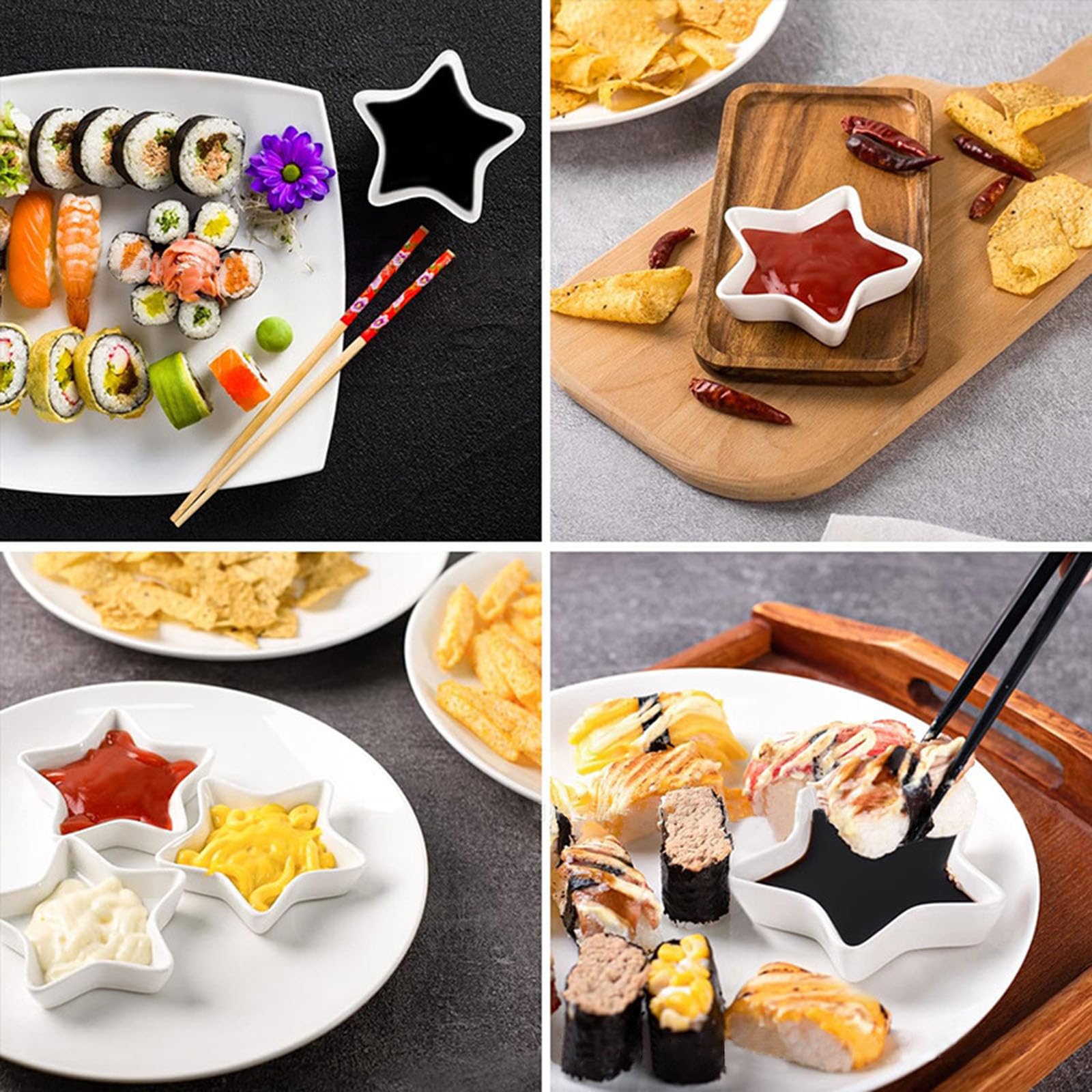 KORAT Set 4 Ciotoline A Stella Per Apertivo – 8x8x1,5 Cm, In Ceramica, Adatte A Microonde E Lavastoviglie