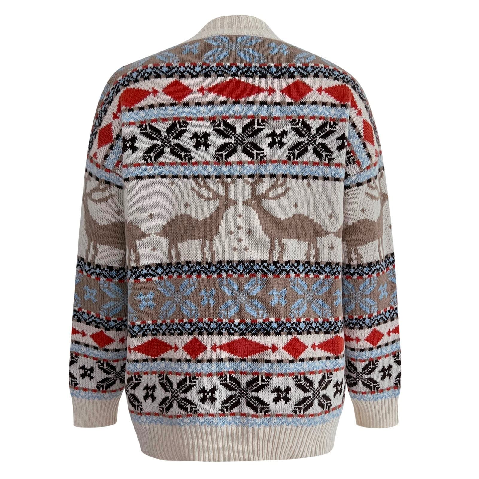 Weihnachtspullover Damen Winter Warm Christmas Sweater mit Rentier Muster Lustig Weihnachten Strickpullover Rundhals Langarm Pullover Ugly Casual Weihnachtspulli