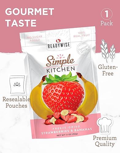 Miniatura 5 de READYWISE - Cocina simple, fresas y plátanos liofilizados, paquete de 1, vegetariano, sin gluten, aperitivos, fresas, plátano, frutas secas, pre