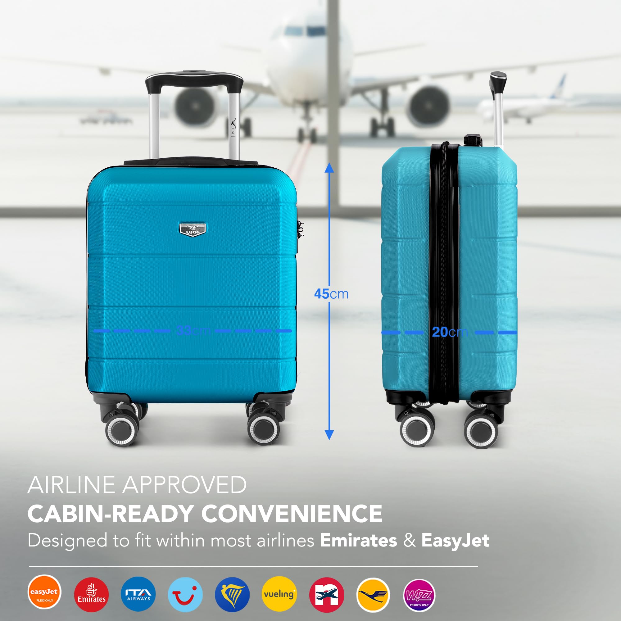 LUGG - Jetset 40cm Suitcase - 40x30x20cm- Ryanair Compatible - Underseat Size - Hard Shell ABS - Spinner & Removable Wheels - Lightweight Travel Luggage- Cream/Brown — view 37