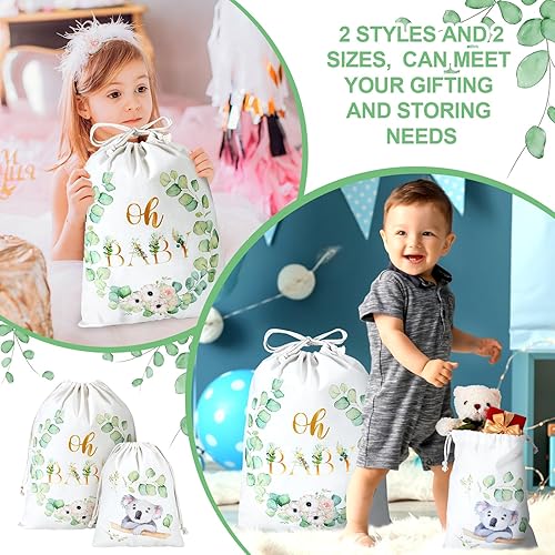 Miniatura 5 de 4 bolsas de regalo grandes con cordón para baby shower, reutilizables, de tela, para baby shower, revelación de género, suministros de cumpleaños