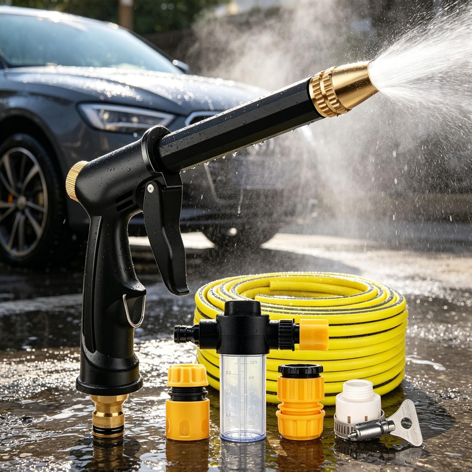 Olygee Black High Pressure Sprayer, Garden Hose Pressure Booster - Car Wash Water Gun Set With Adjustable Nozzle For Patio, Plant Watering & Pet Washing