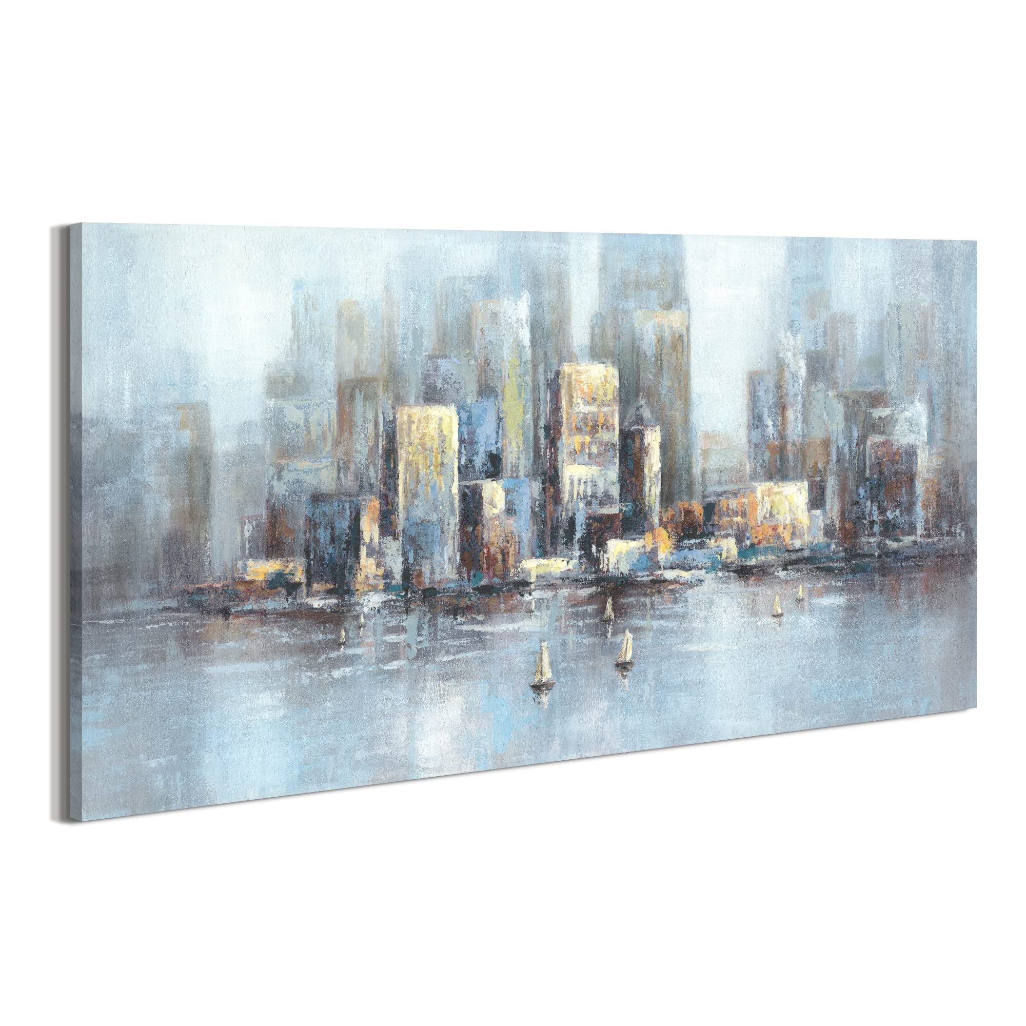 arttitue City Wall Art Canvas Decor: Abstract Skyline Landscape Picture Modern Cityscape Painting Contemporary Horizontal Downtown Urban View Print Artwork for Home Office Living Room