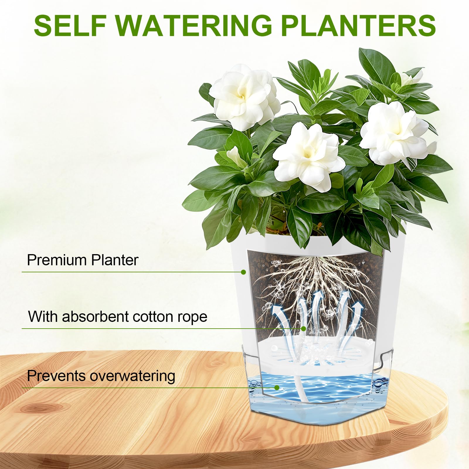 Yimomoyi 6 Pack Self Watering Plant Pots Indoor, House Plant Pot, White Plant Pots Indoor - Image 2