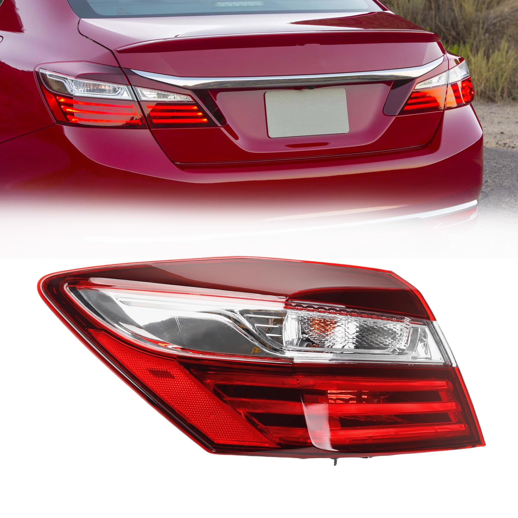 Dasbecan Driver Side Tail Light Compatible with Honda Accord Sedan 2016 2017 Left Rear Lamp Outer Replaces# ‎33550T2AA21 with LED