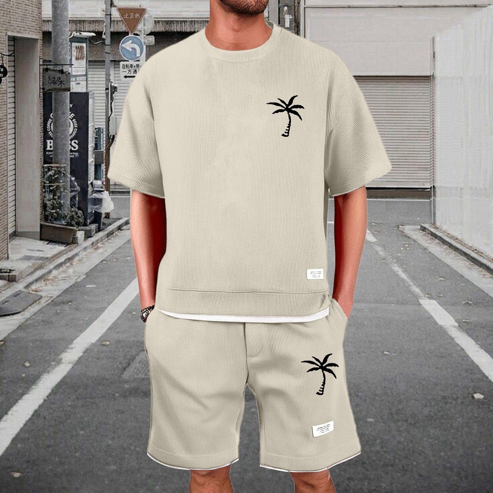 Hanraz Sommer Outfit Herren T Shirt Und Hose Set - Hausanzug Old Money Style Casual Rainingsanzug Business Elegant 2-Teiler Activewear Baggy Kurz Gym Zweiteiler