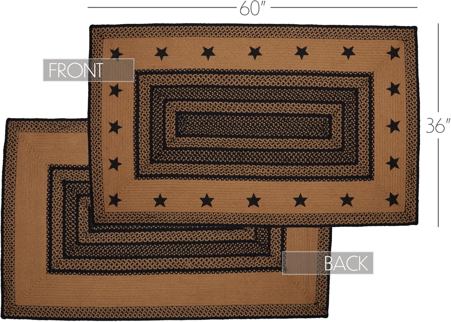 VHC Brands, Farmhouse, Jute, 36x60, Rect Rug, Stencil Stars Border w/Pad, Black