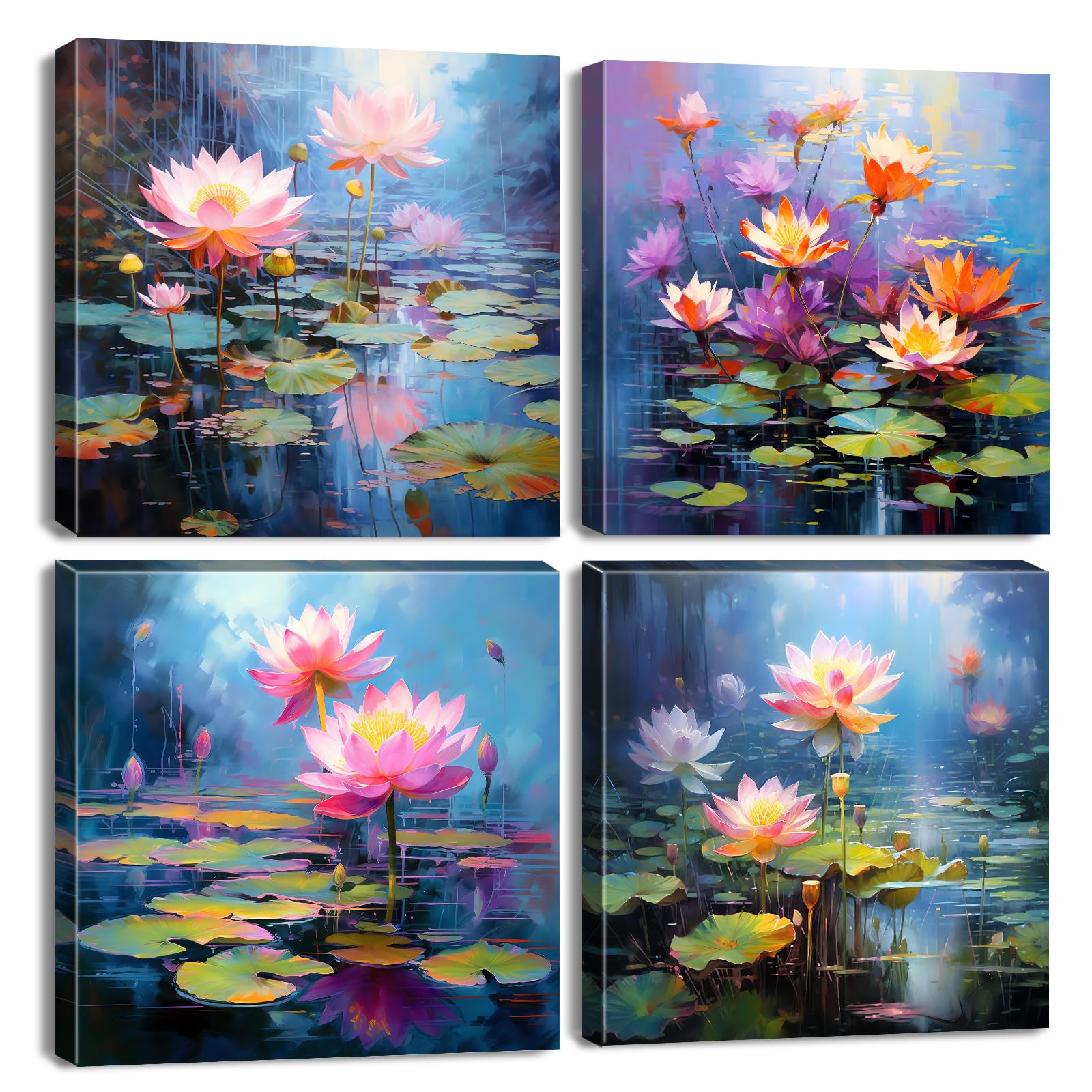 Lotus Wall Art Colorful Pond Flower Pictures for Living Room Zen Wall Decor Abstract Blossom Canvas Prints Meditation Floral Posters Watercolor