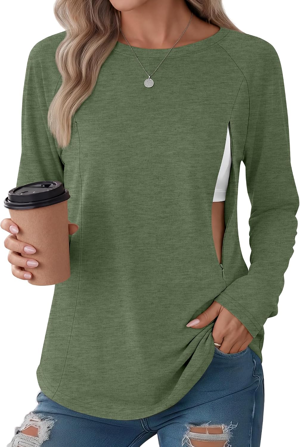 Huukeay Women's Long Sleeve Nursing Tops with Zipper