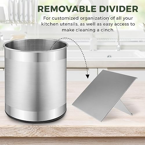 Miniatura 4 de Bartnelli Soporte para utensilios de cocina de acero inoxidable extra grande, organizador de utensilios giratorio de 360°, base pesada para