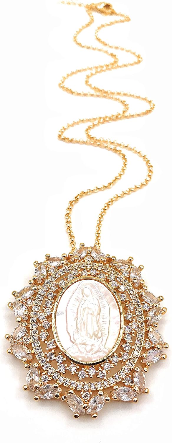 LESLIE BOULES Gold Guadalupe Medallion Pendant Necklace for Women 18K Plated Chain Religious Gift - Image 2