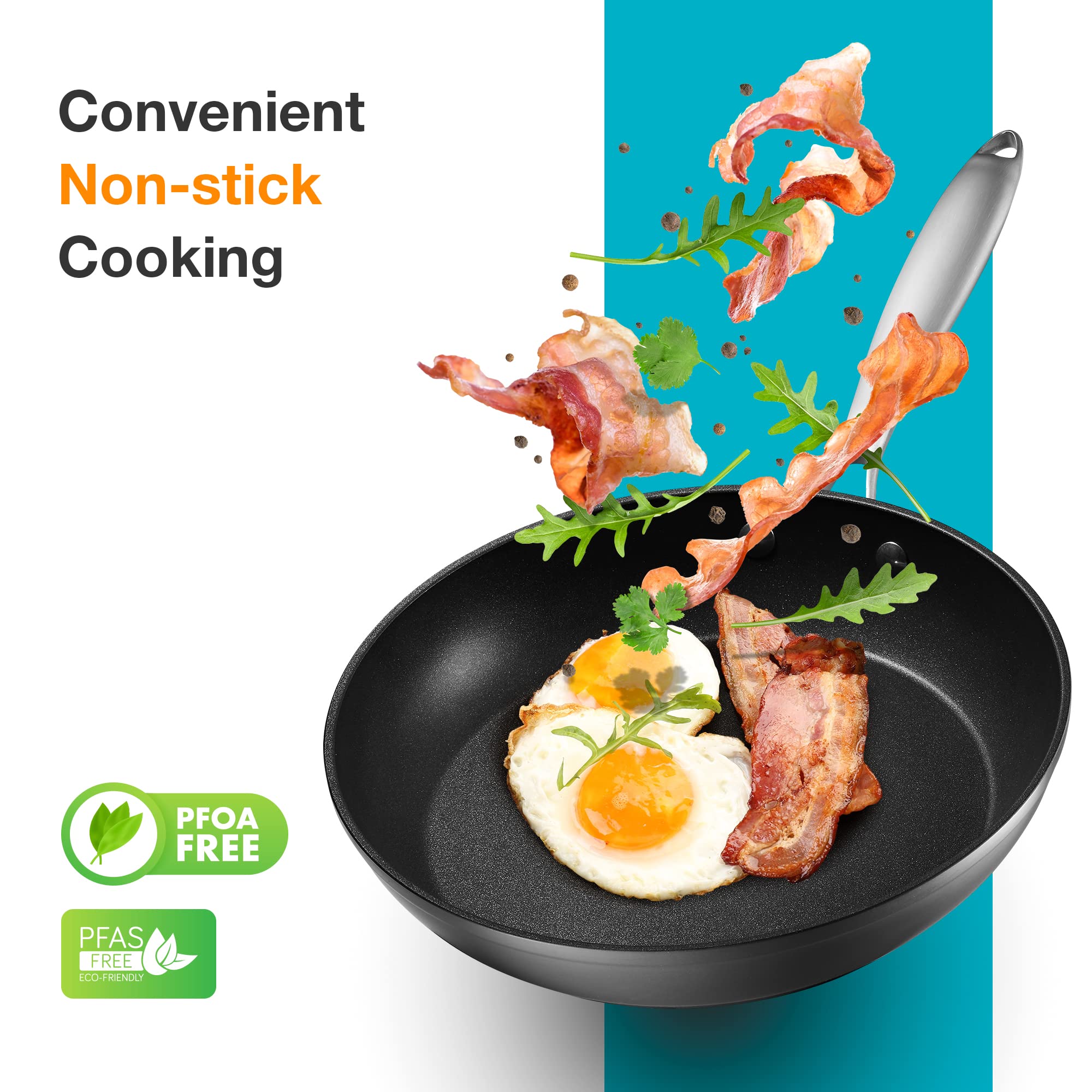 Nonstick Frying Pan - Kitchen Cookware Set 10â€? Hard Anodized Skillet, Lid and Silicone Spatula - Egg Pan - Non Stick Frying Pans for Cooking - Gas, Electric, Oven or Induction Cookware Kitchen