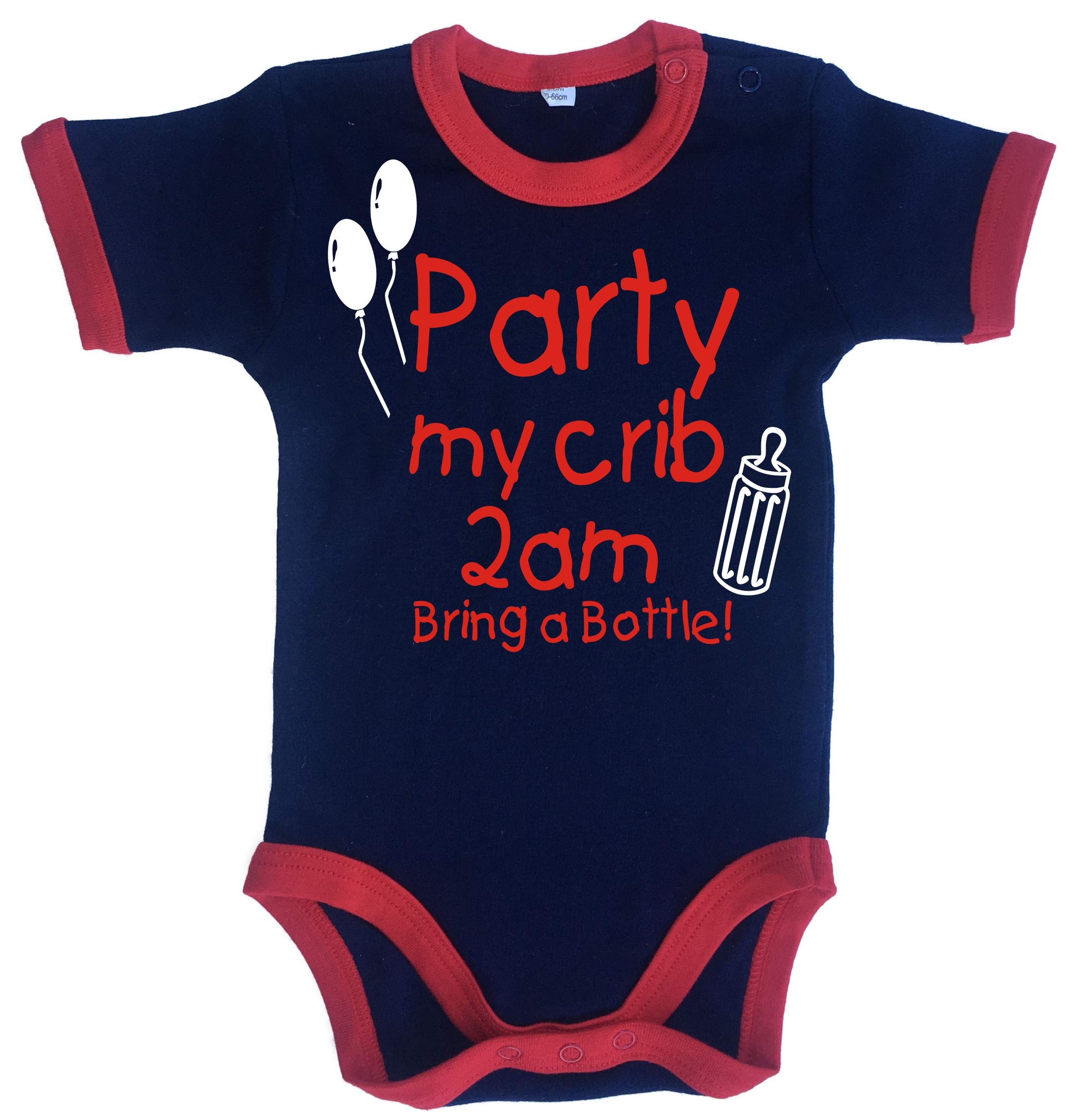 Edward Sinclair White Print 3-6 Months Navy And Red Trim Bodysuit Party My Crib 2Am Bring A Bottle With White And Red Print