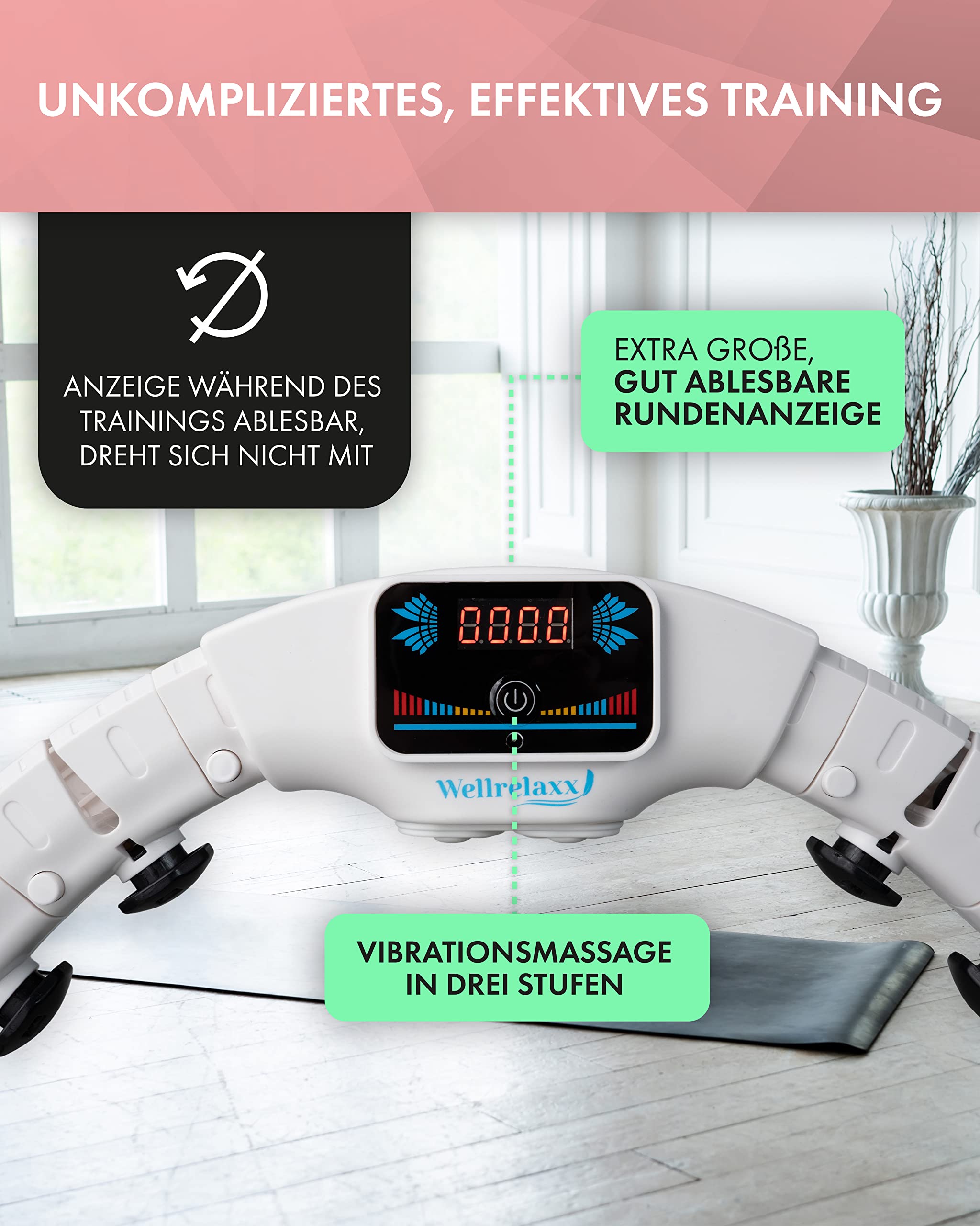 Wellrelaxx Smart Hula Hoop inklusive elektr. Massagefunktion und Zähler | Hula Hoop mit Gewicht Kugel | Hullahub Reifen zum Abnehmen | bis 113cm Umfang