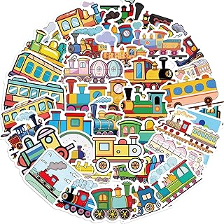 MFUXU 55 Pcs Vehicle Stickers - Train, Truck, Car - Vinyl Waterproof Kids Stickers