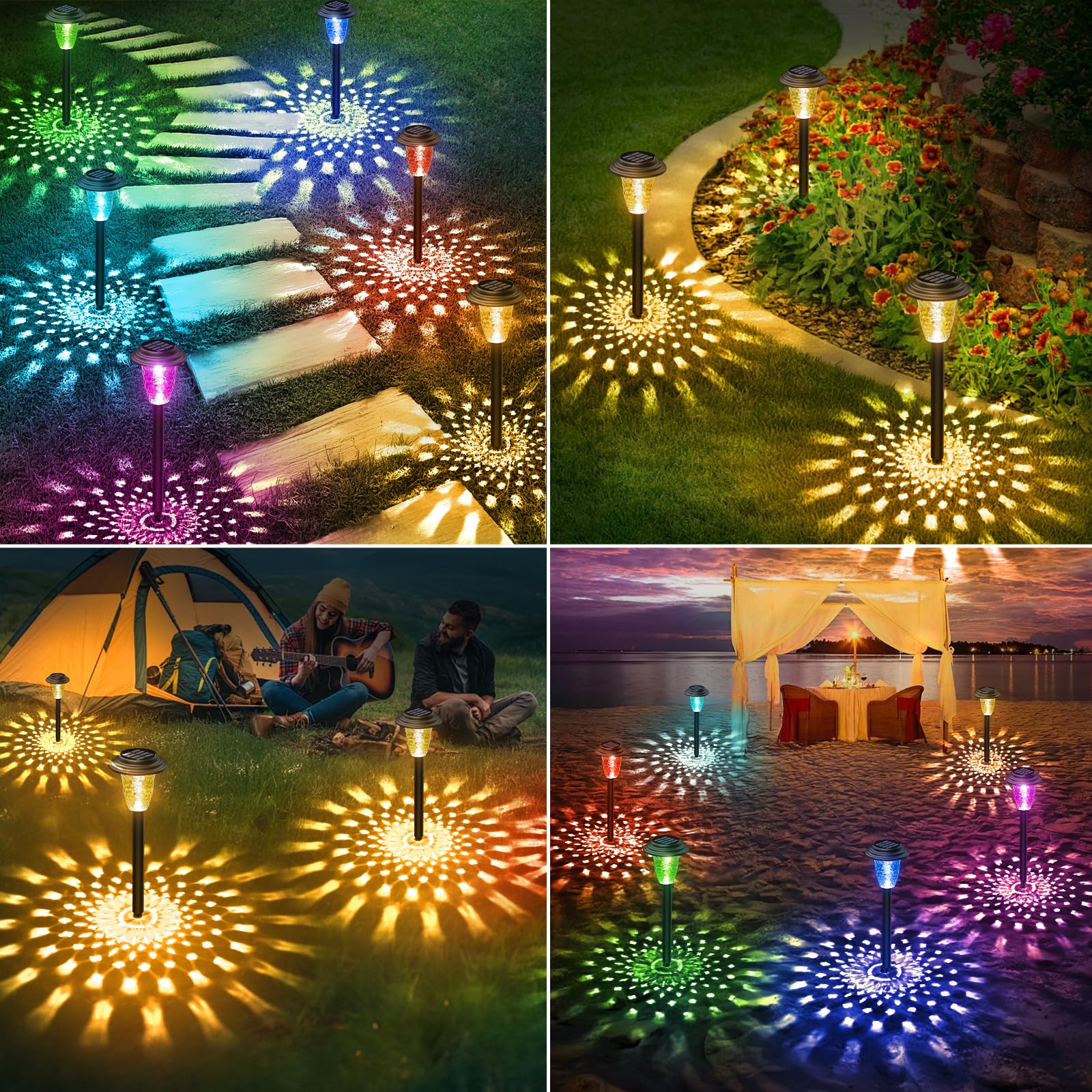 BUCASA 8 Pièces Lampe Solaire Exterieur Jardin, LED Colorée et Lumière Blanche Chaude, Étanche pour Pelouse Terrasse