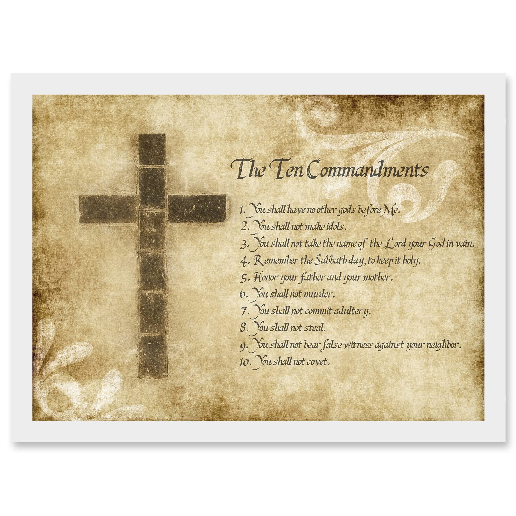 Artery8 Ten 10 Commandments Cross Christian Religious Quote Typography A4 Artwork Framed Wall Art Print