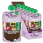Plum Organics Mighty 4 Organic Toddler Food - Pear, Cherry, Blackberry, Strawberry, Black Bean, Spinach, and Oat - 4 oz Pouch (Pack of 6) - Organic Fruit and Vegetable Toddler Food Pouch