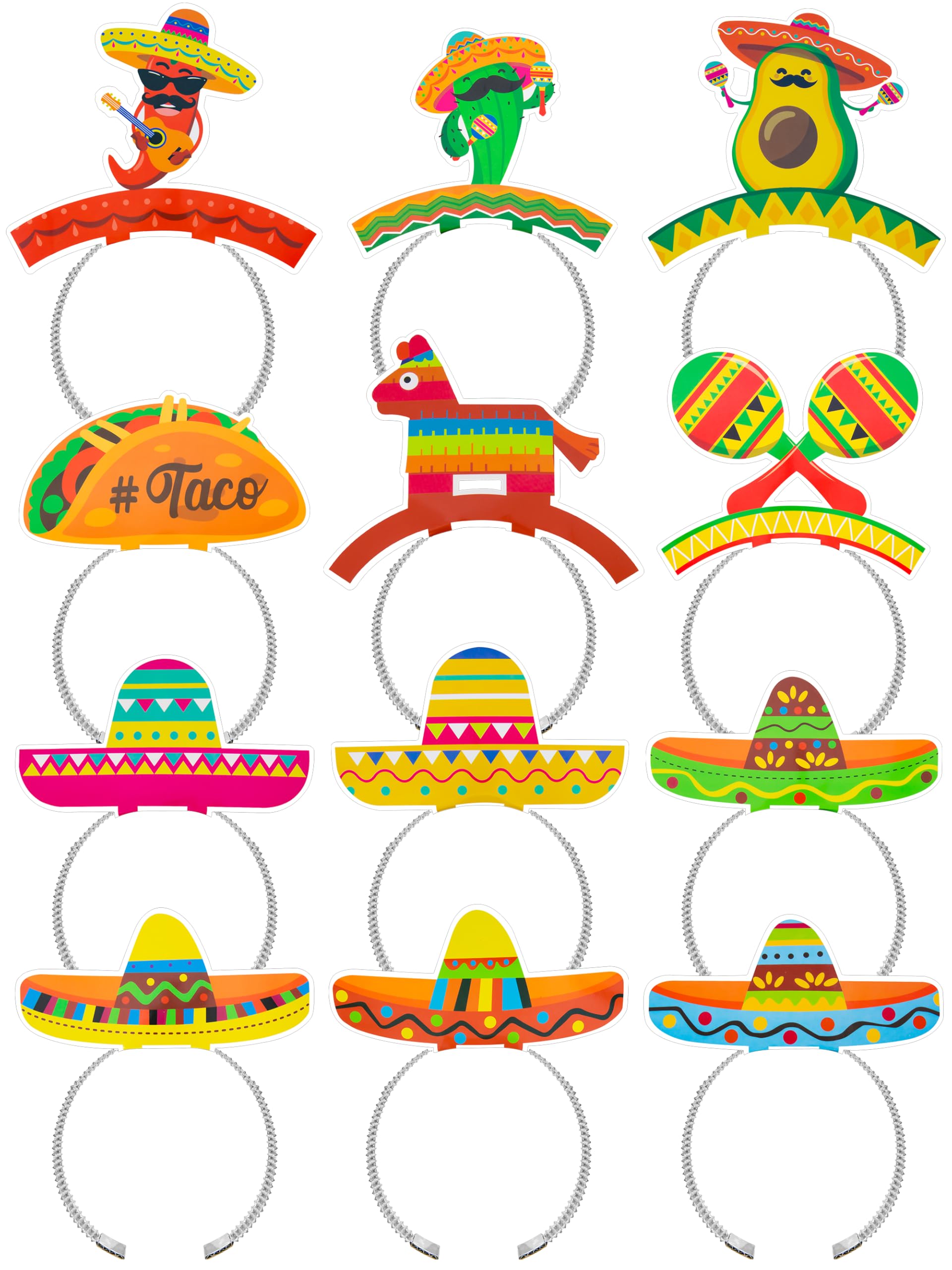12 PCS Cinco De Mayo Decorations, Colorful Patterned Cardboard Sombrero Cinco De Mayo Hats Fiesta Headbands for Women Men Costume Mexican Theme Celebration Party Favors